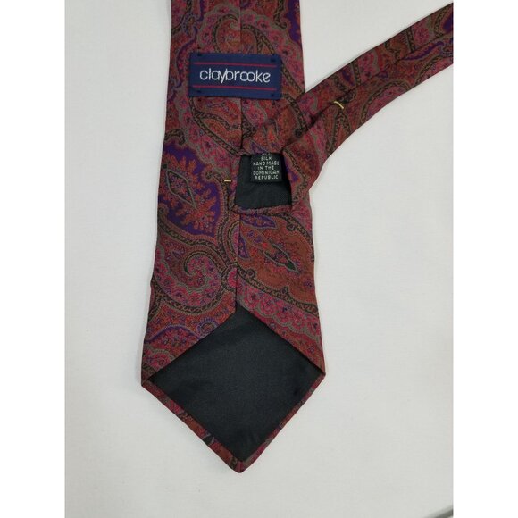 Claybrooke Mens Silk Handmade Maroon Paisley Tie 3.5" Width 69" Length Vintage - Picture 3 of 6